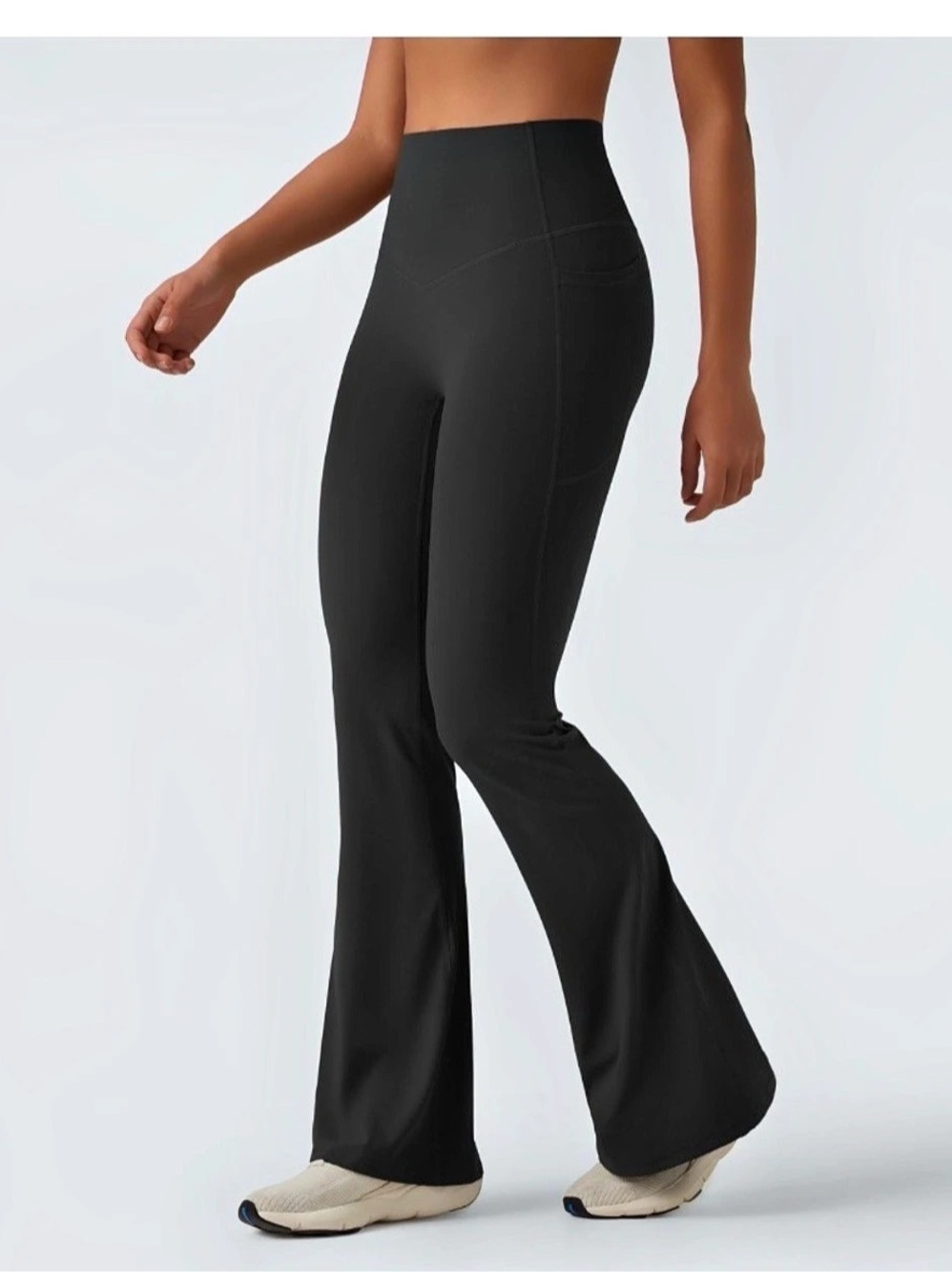 Halara Crossover High Waisted Pocket Casual Flare Pants Black